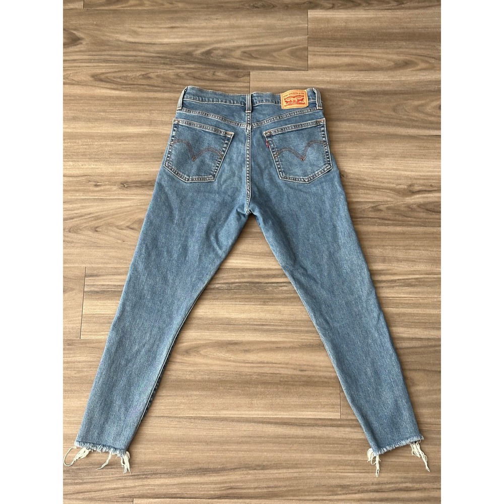 Levis Wedgie Skinny Jeans Womens 29 Blue High Rise Button Fly Raw Hem 32505-0023